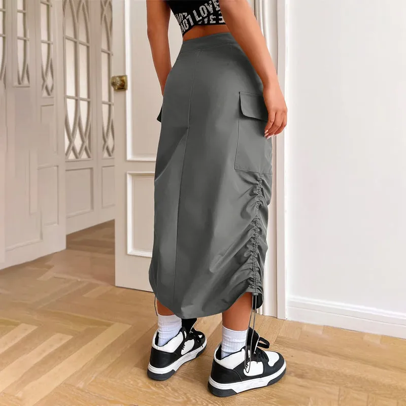 Flap Pocket Drawstring Waist Cargo Skirt