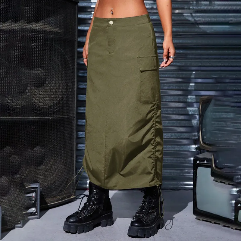 Flap Pocket Drawstring Waist Cargo Skirt