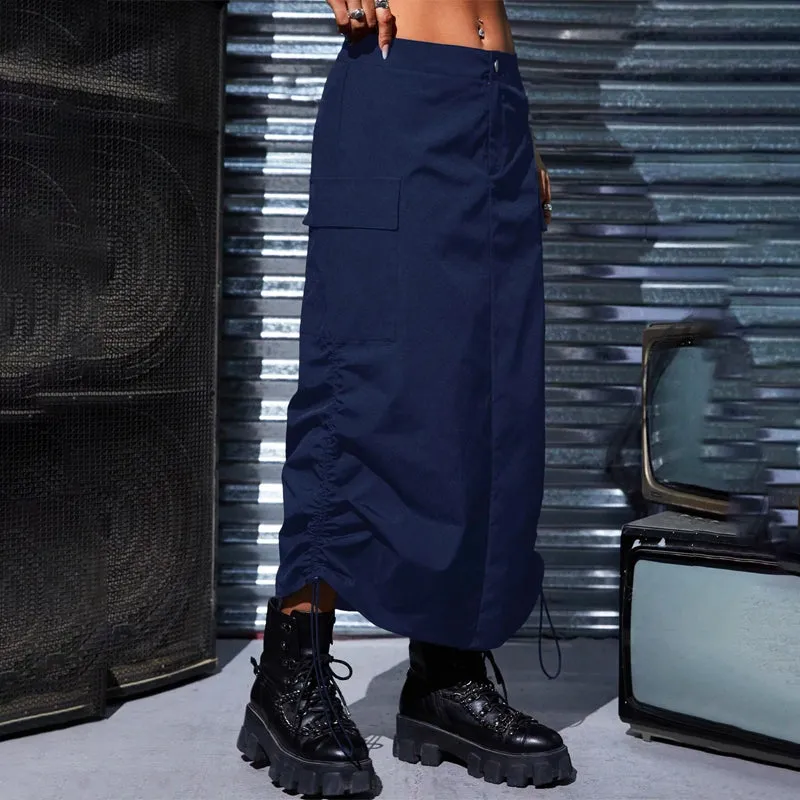 Flap Pocket Drawstring Waist Cargo Skirt