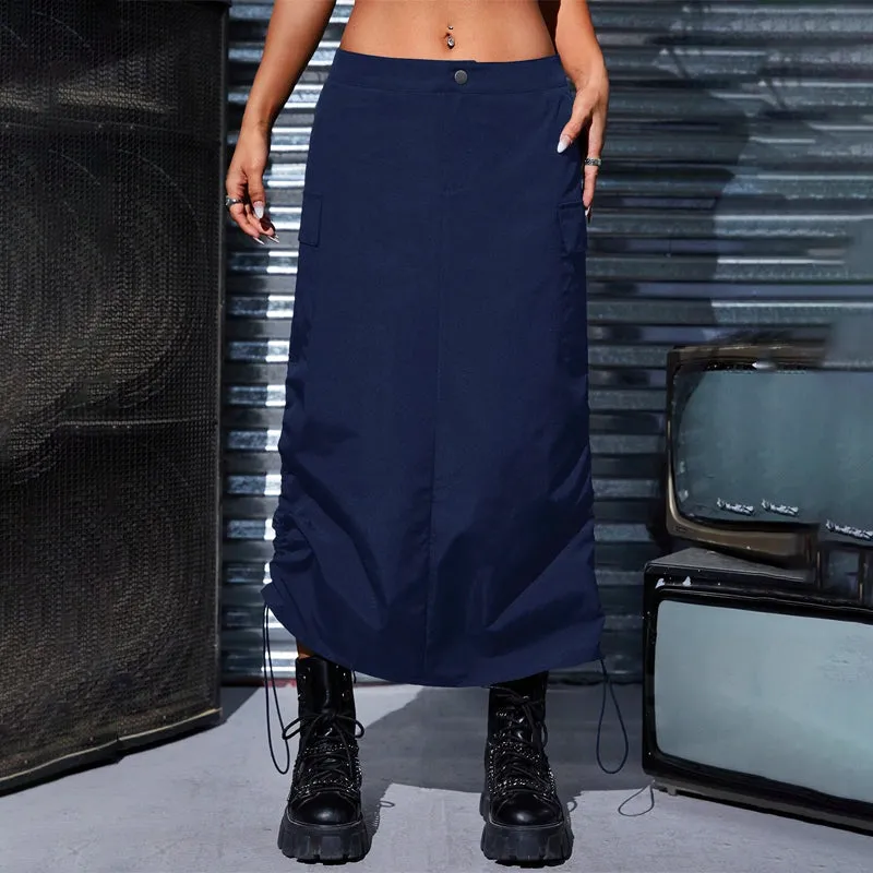 Flap Pocket Drawstring Waist Cargo Skirt