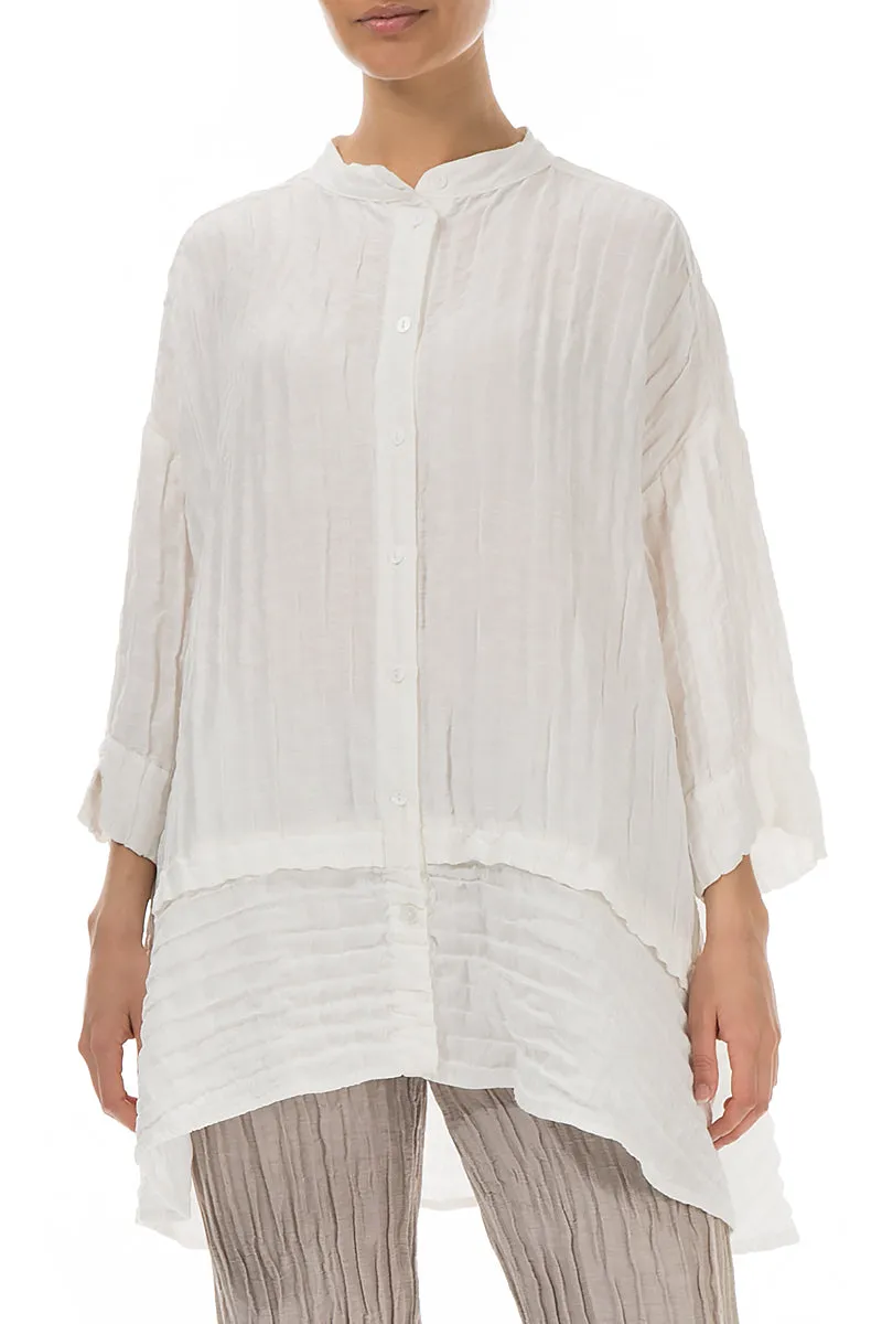 Flared Crinkled Off White Silk Shirt