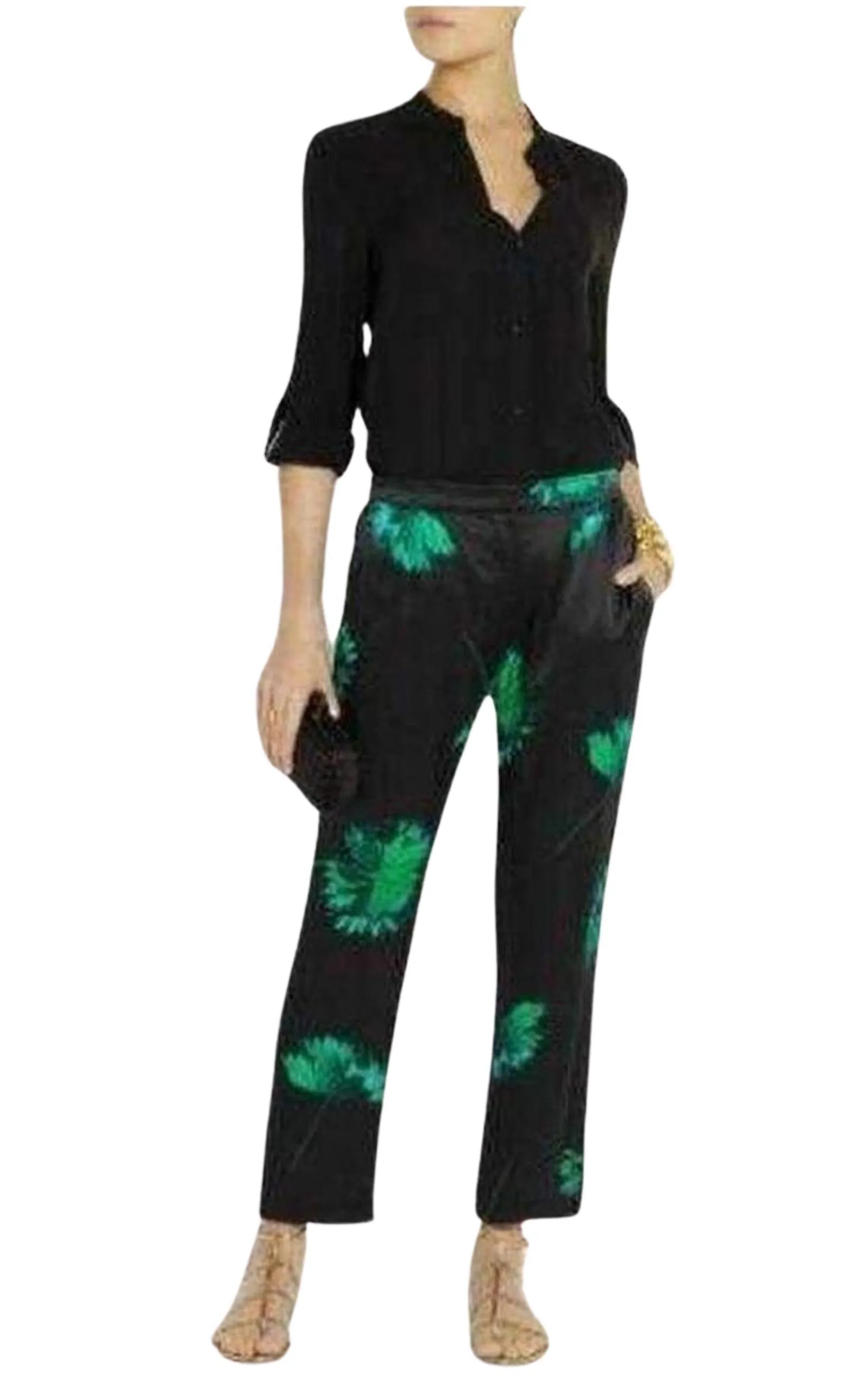 Floral Printed Silk Trousers