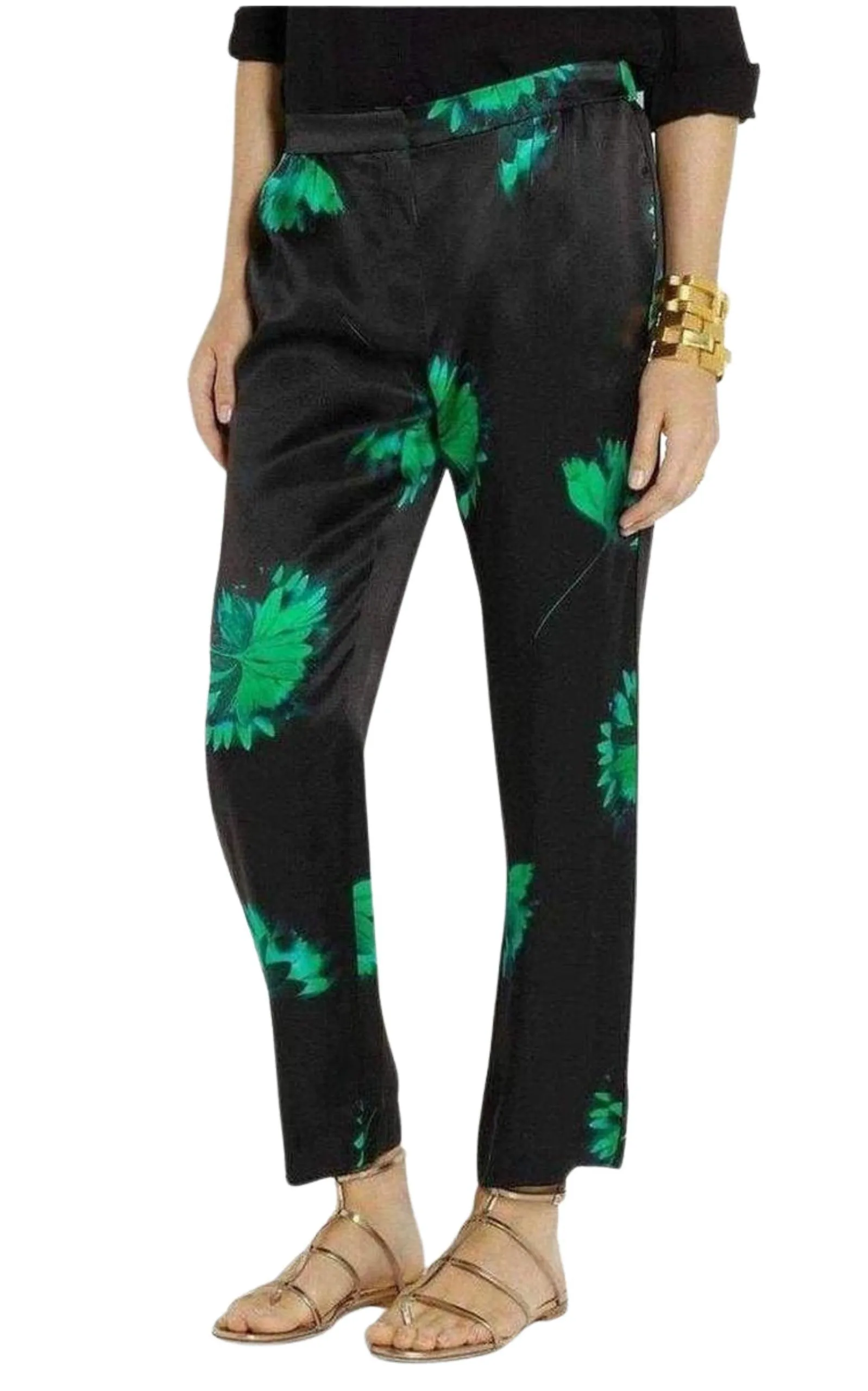 Floral Printed Silk Trousers