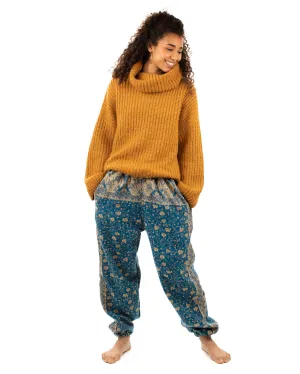 Flowers and Paisley Winter Harem Pants Blue Flowers and Paisley Winter Harem Pants Blue