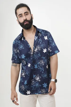 Flowers Print Blue Cotton Shirt, Half Sleeves | Style Matters