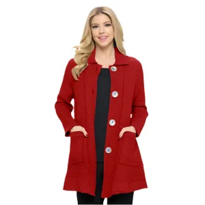 Focus Long Button Up Waffle Jacket in Brick Red - BW-201-RD