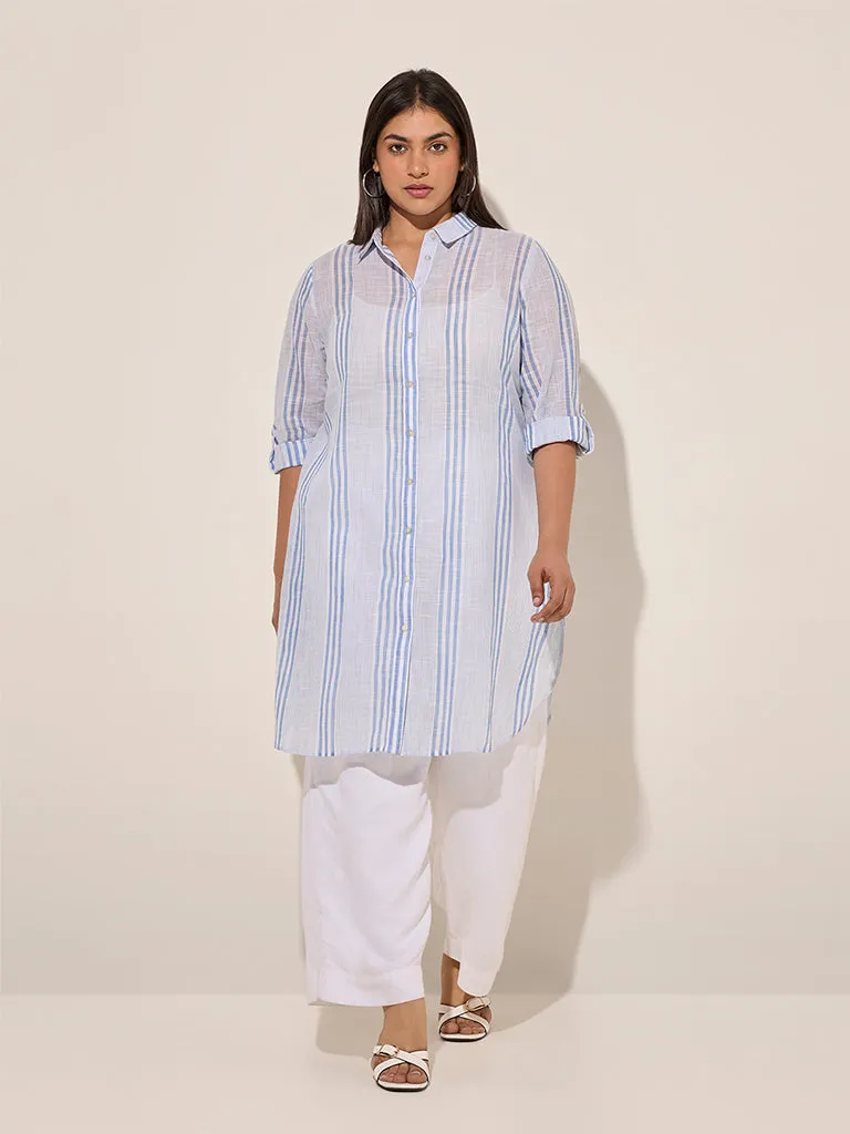 Gia Light Blue Striped Cotton Tunic