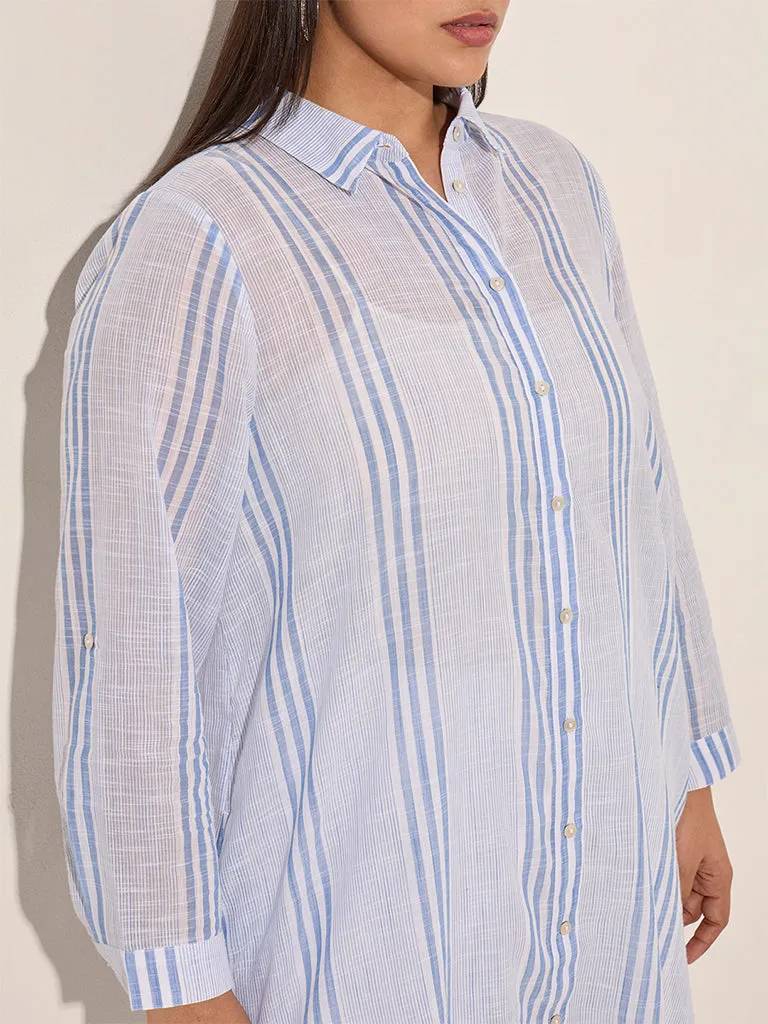 Gia Light Blue Striped Cotton Tunic