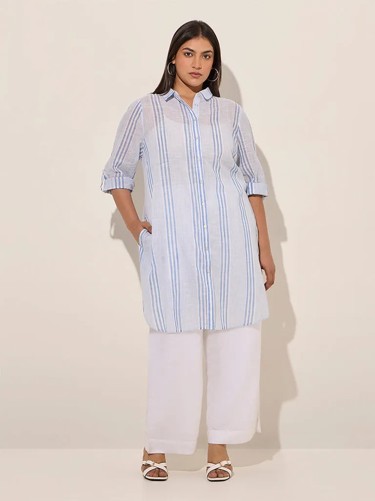 Gia Light Blue Striped Cotton Tunic