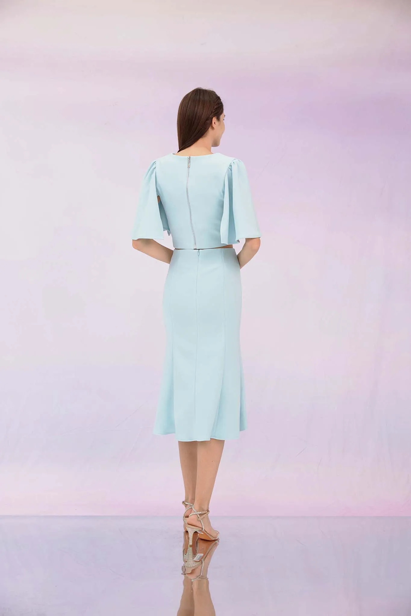 Glenne Blue Flare Sleeve Top