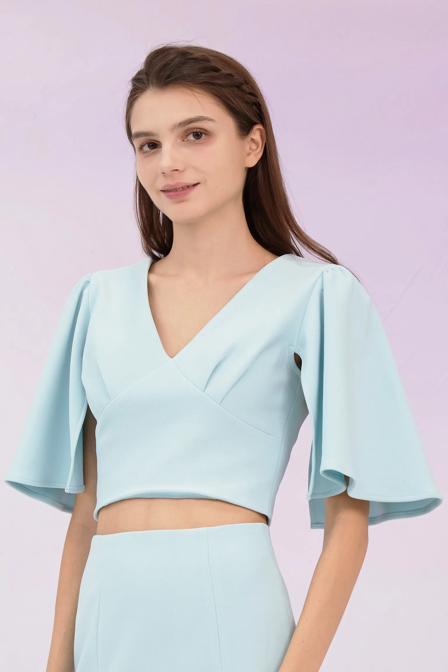 Glenne Blue Flare Sleeve Top