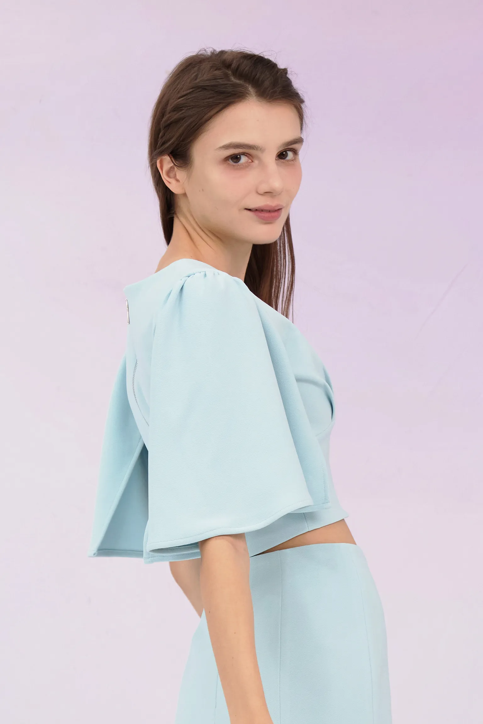 Glenne Blue Flare Sleeve Top