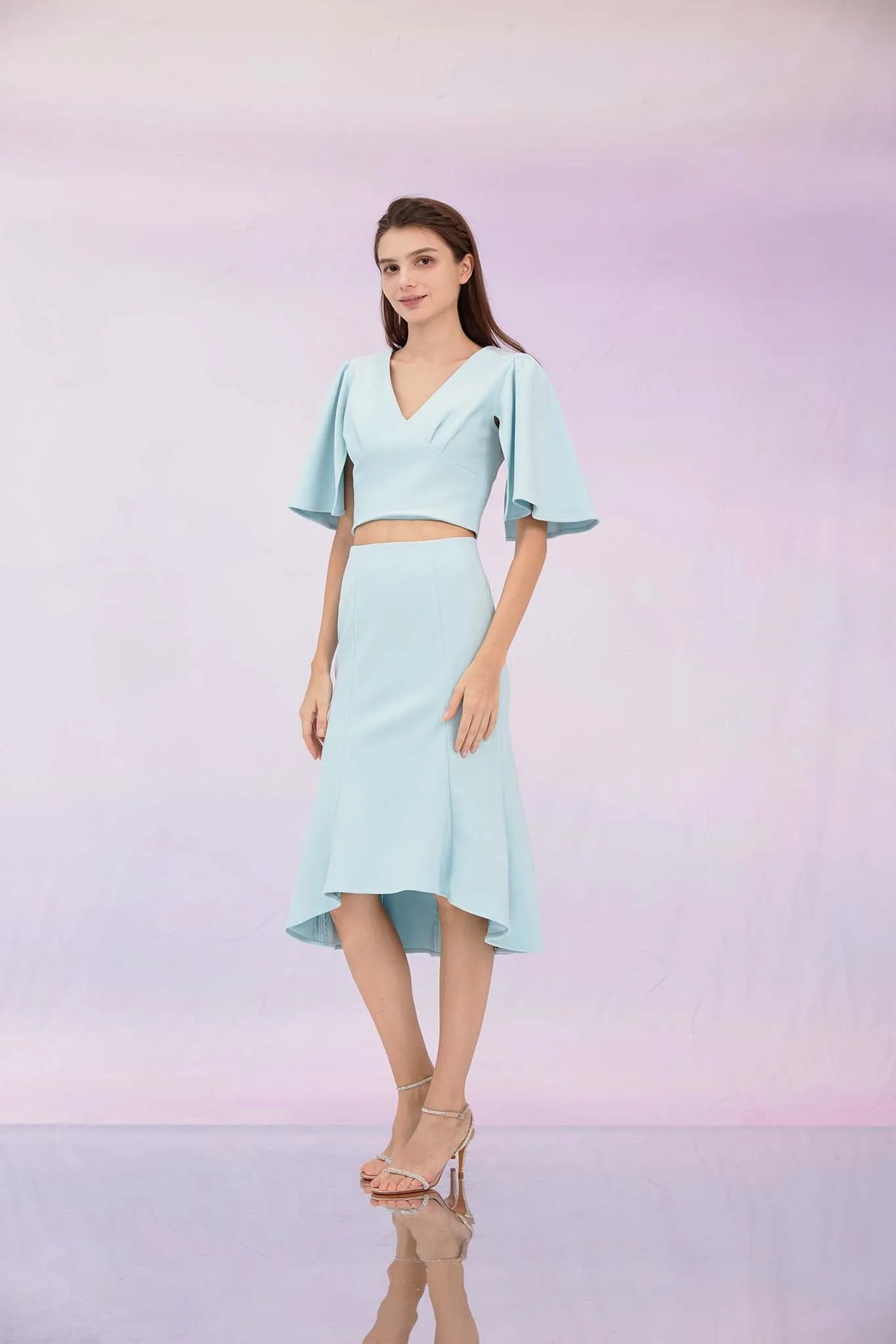 Glenne Blue Flare Sleeve Top