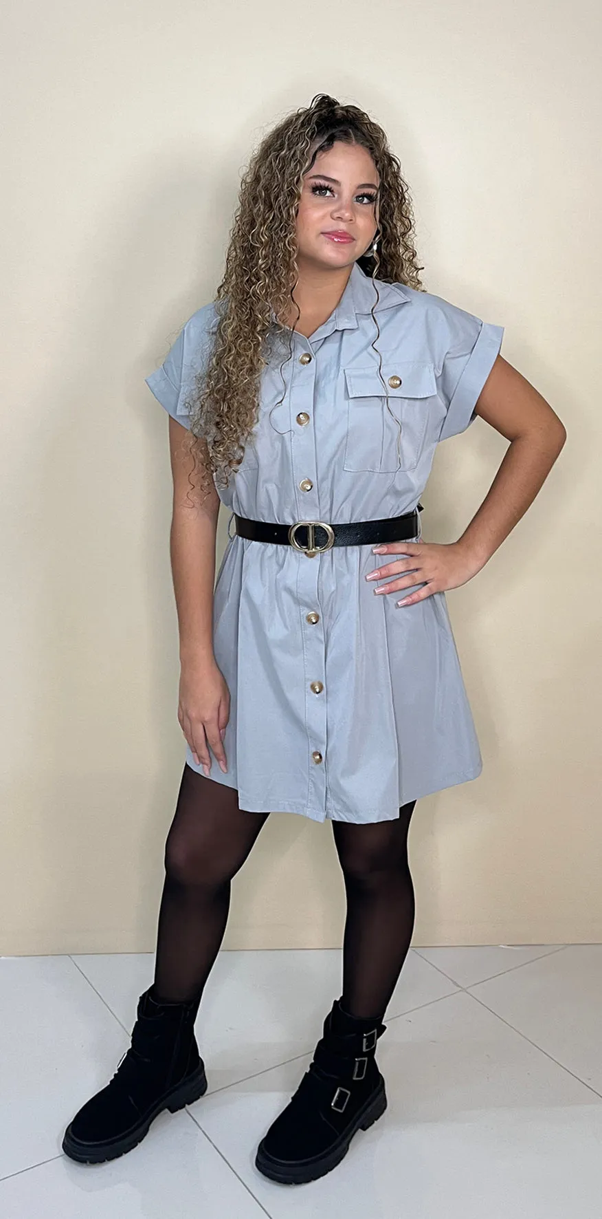 Gray Buttoned Dress