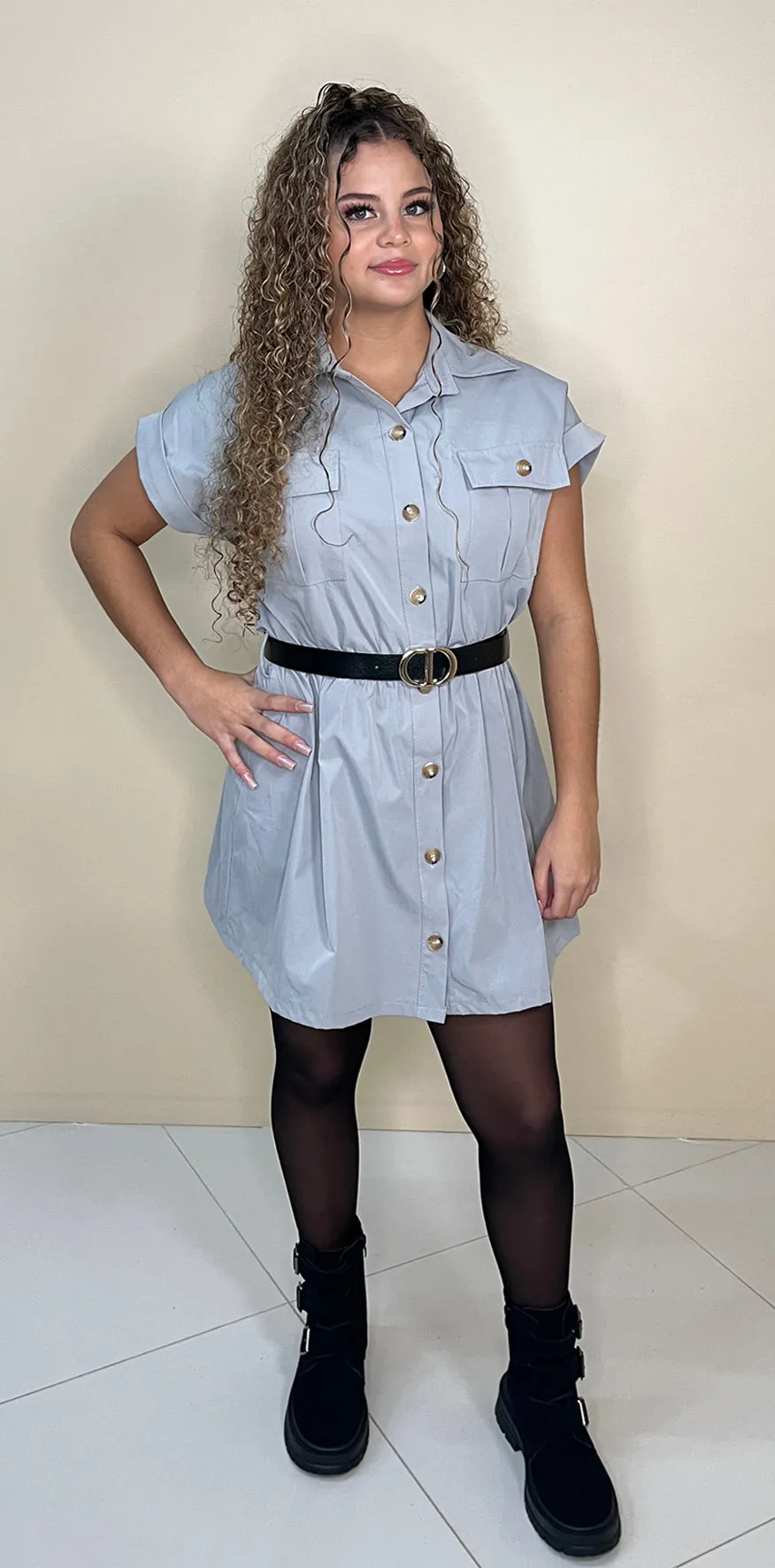 Gray Buttoned Dress