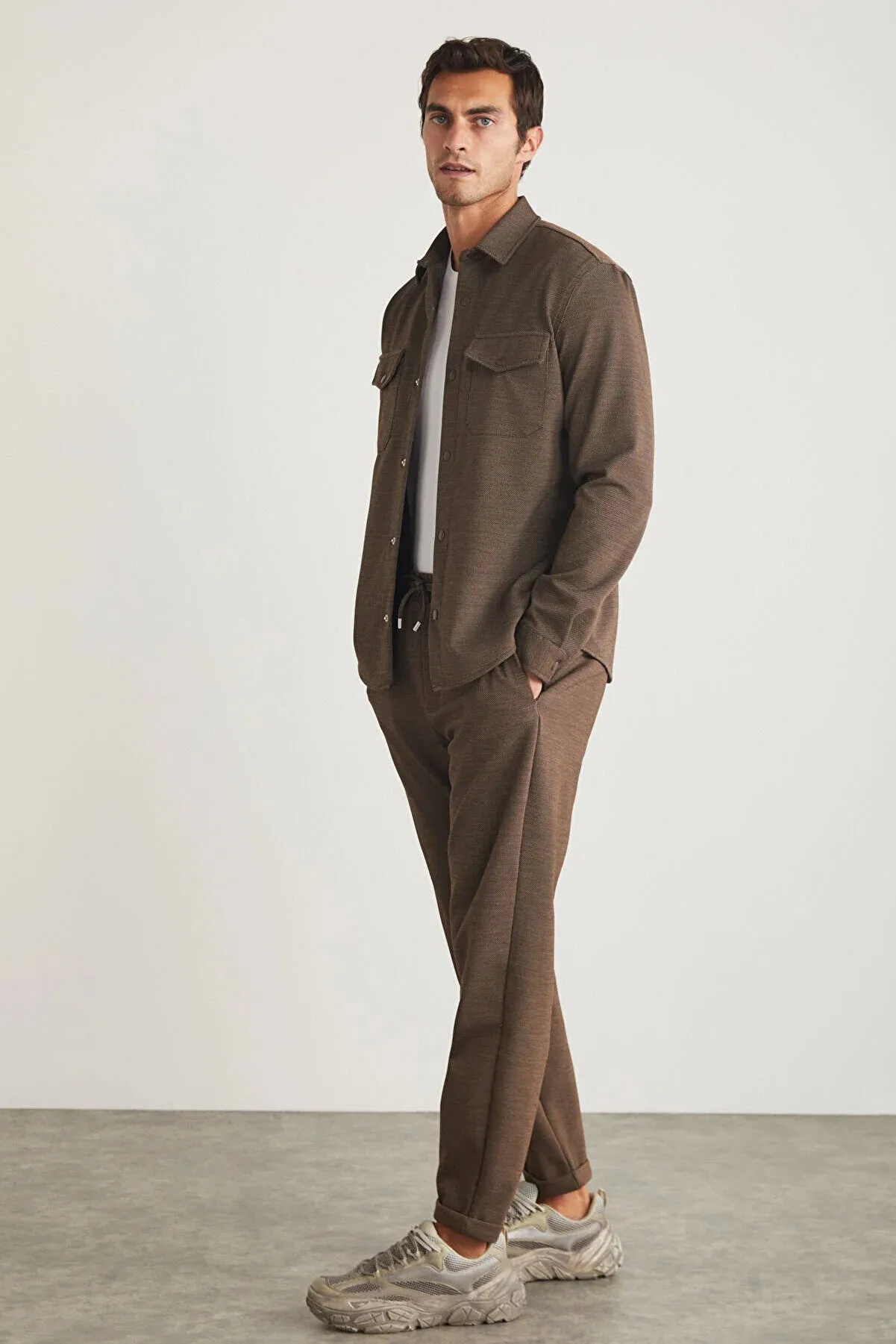 Grimelange Men's Brown Jones Special Piqué Look Thick Fabric Jacket