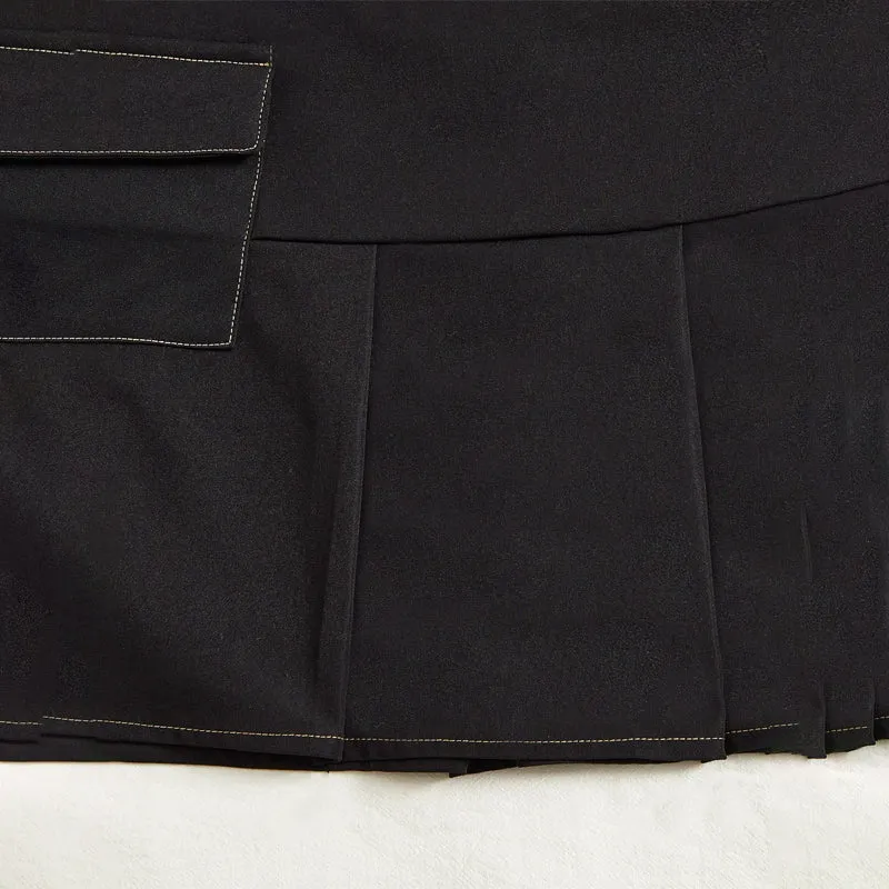 Grunge High Waist Flap Pocket Pleated Skirt