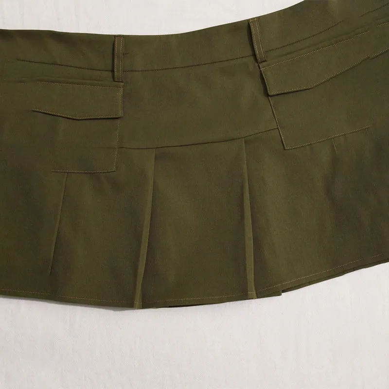 Grunge High Waist Flap Pocket Pleated Skirt