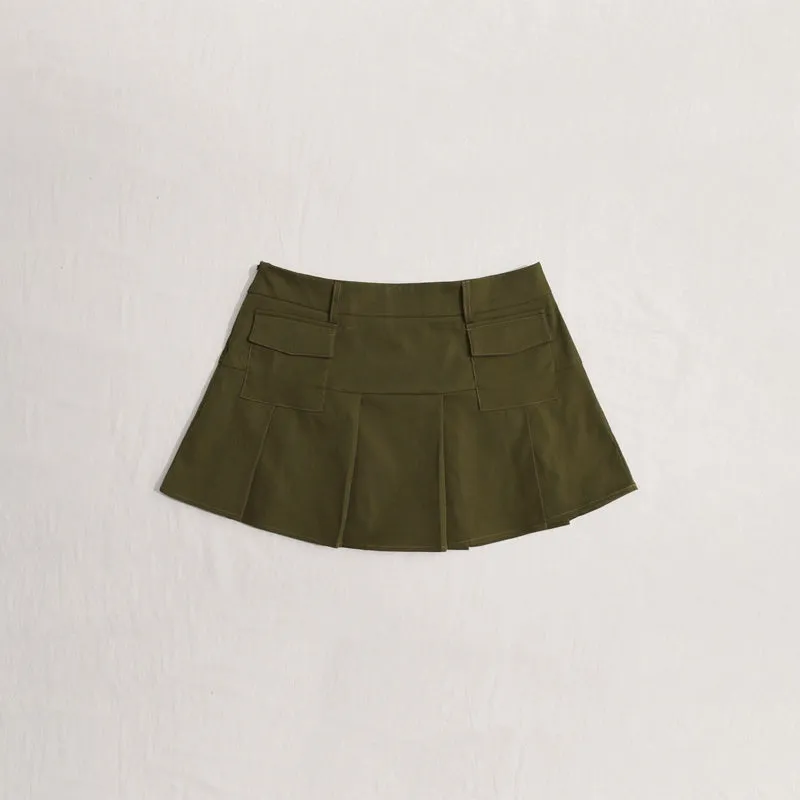 Grunge High Waist Flap Pocket Pleated Skirt