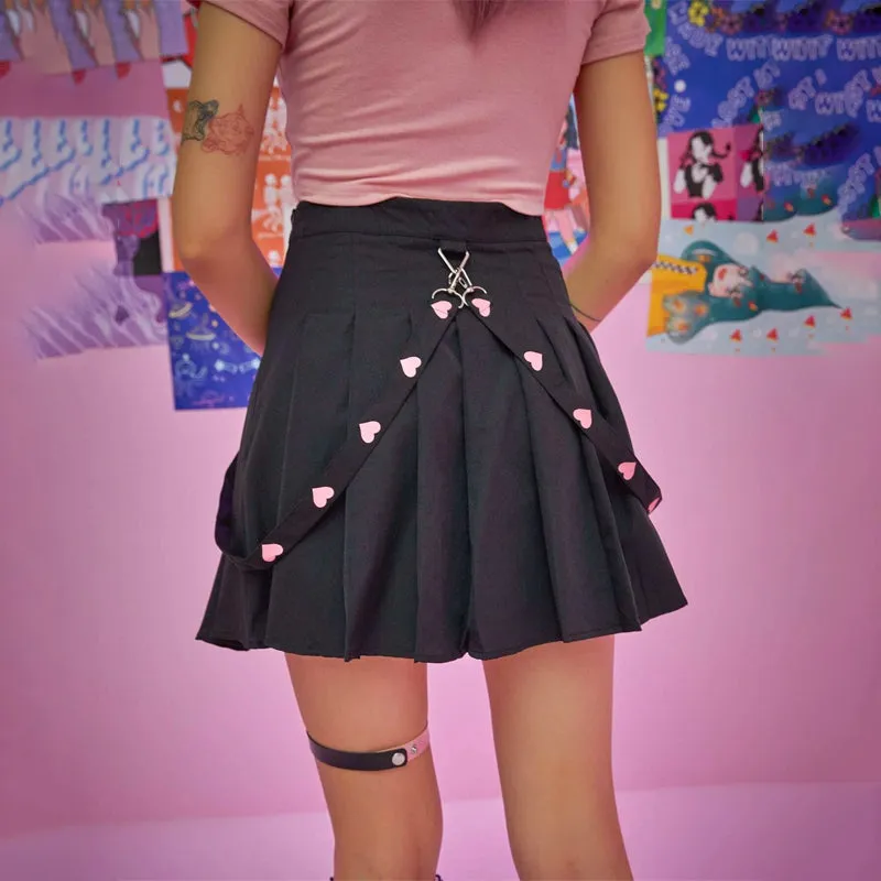 Heart Tape Pleated Skirt