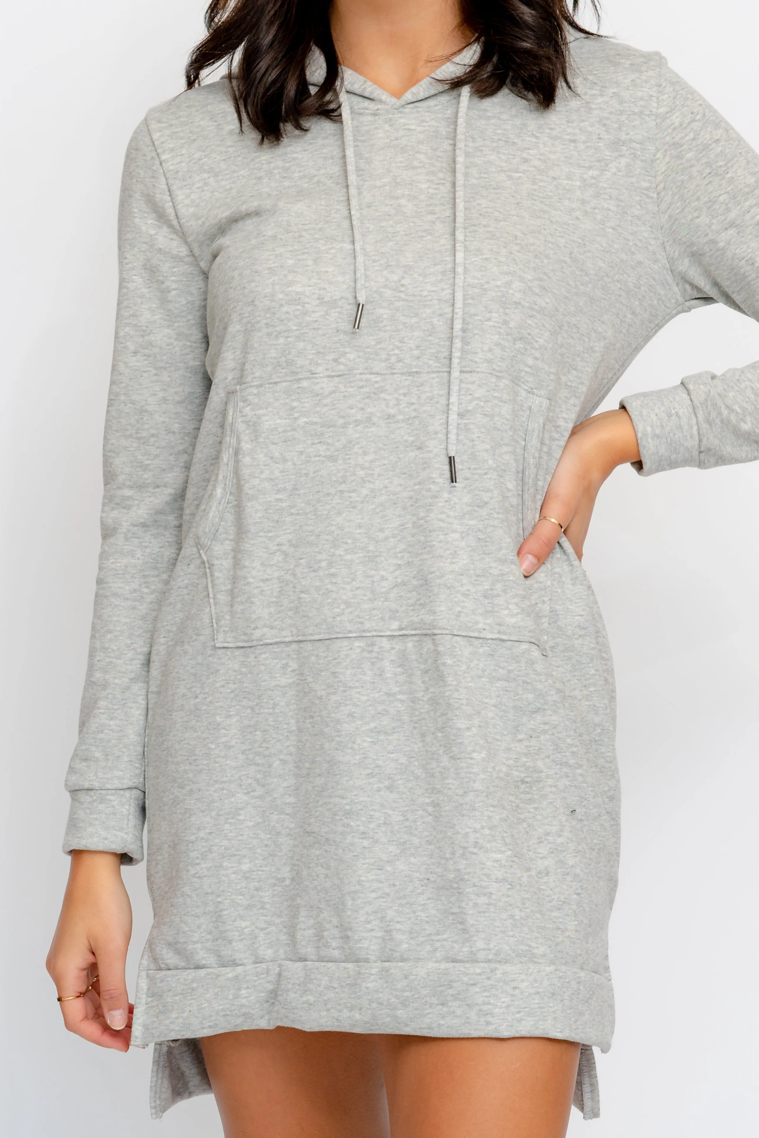 HEATHER GREY WITH KANGAROO POCKET HOODIE DRESS