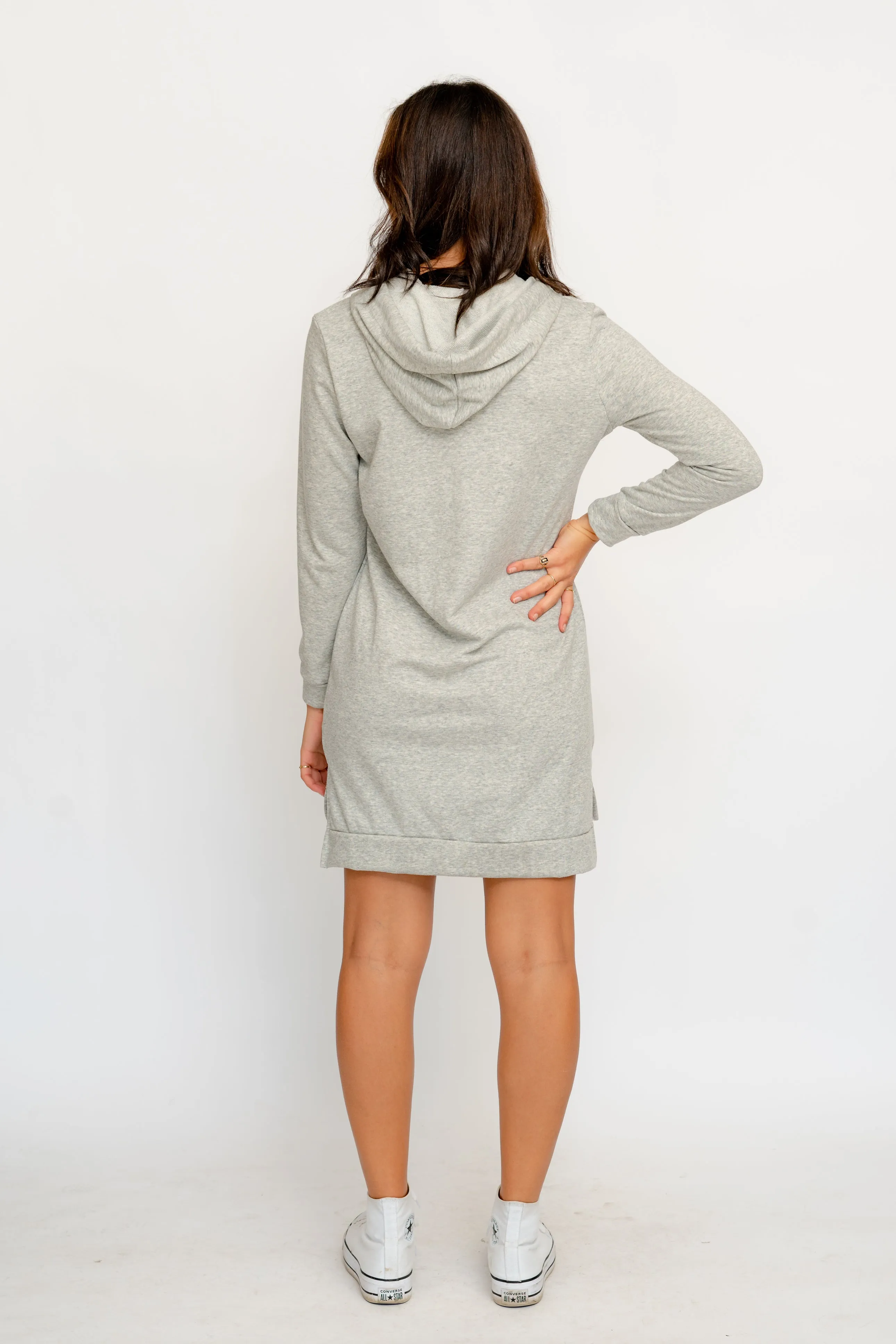 HEATHER GREY WITH KANGAROO POCKET HOODIE DRESS