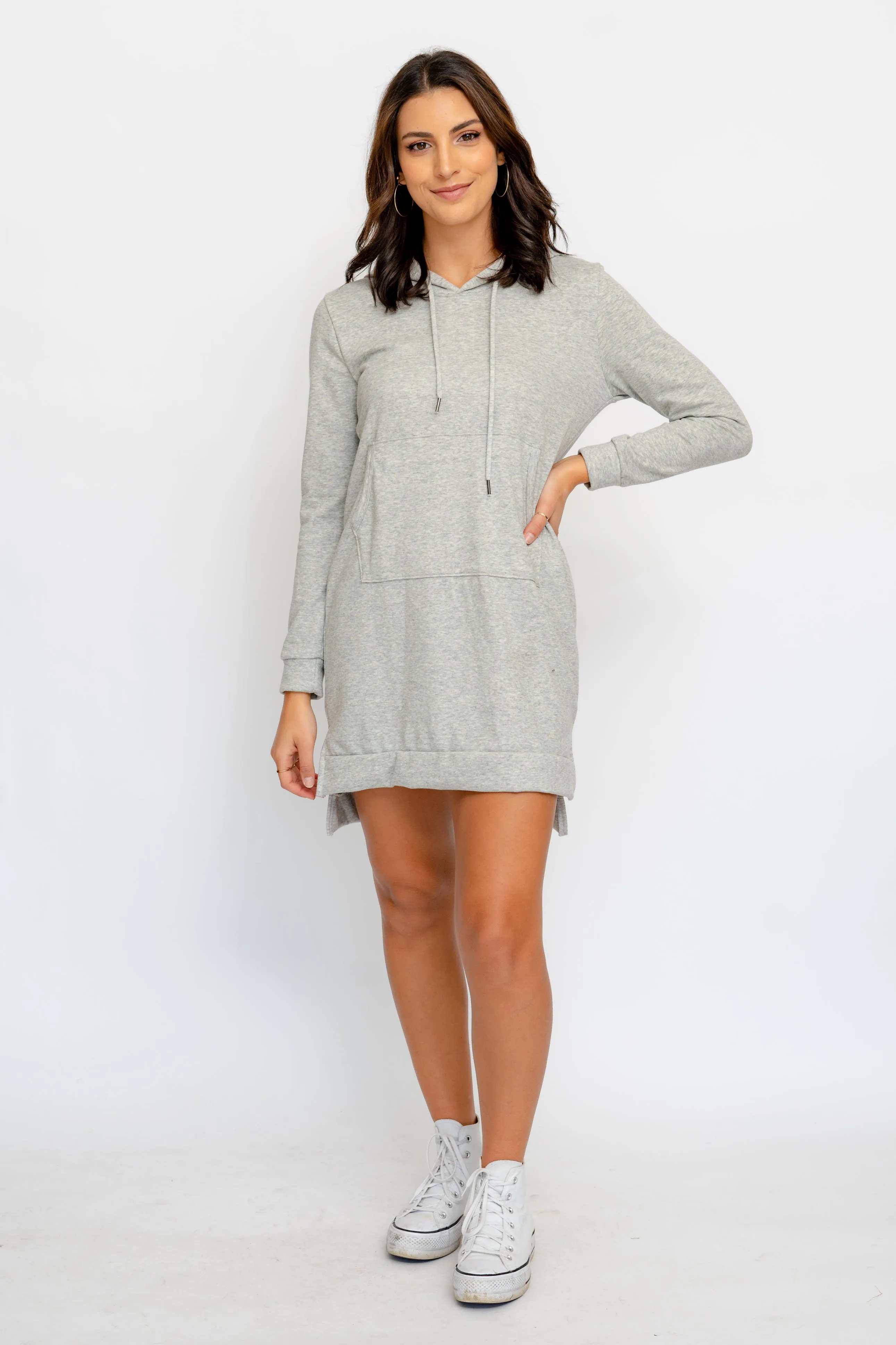 HEATHER GREY WITH KANGAROO POCKET HOODIE DRESS