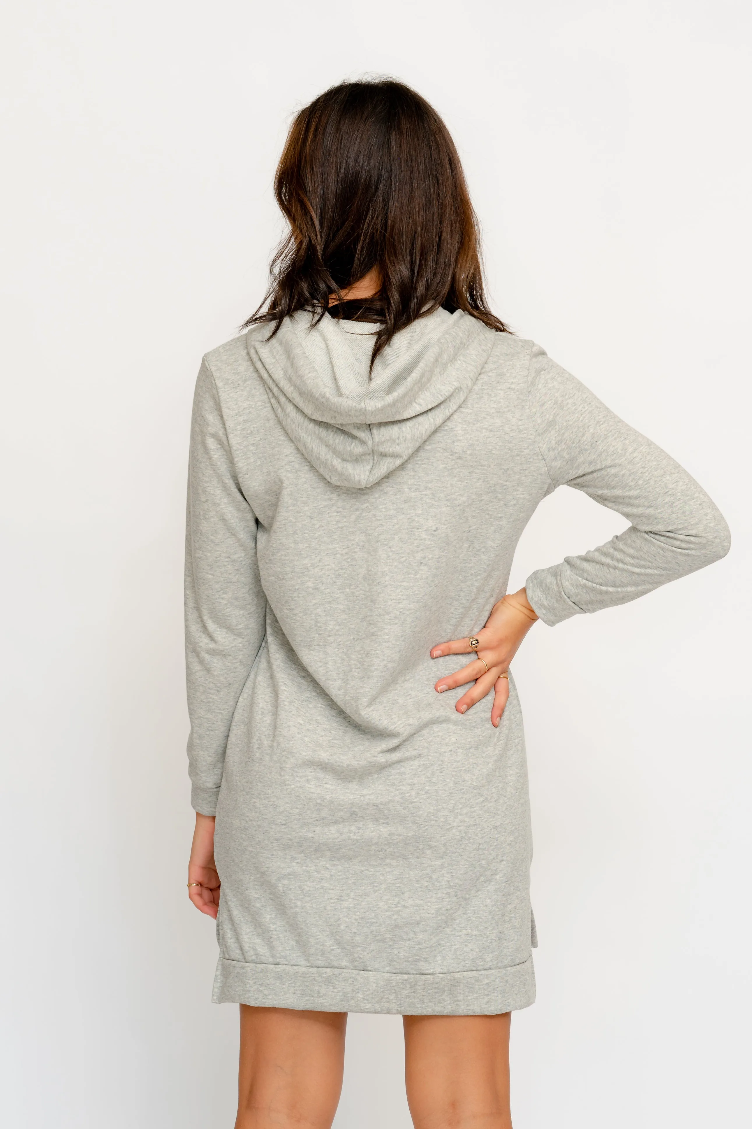 HEATHER GREY WITH KANGAROO POCKET HOODIE DRESS