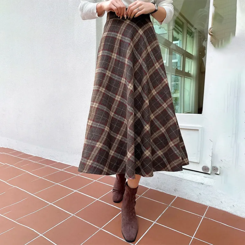 High Waist Plaid Flare Skirt