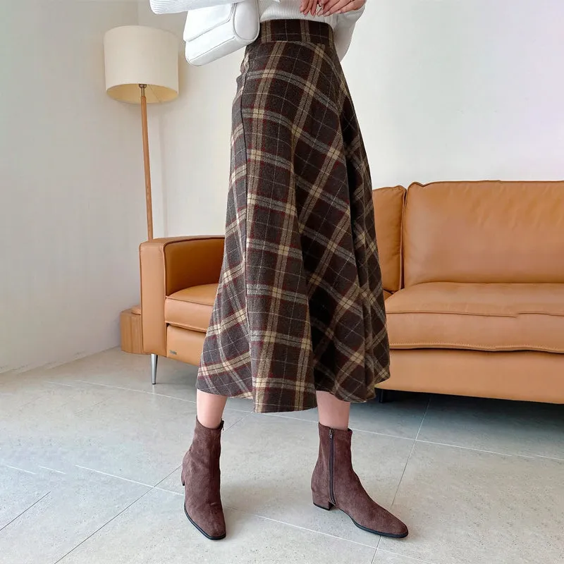 High Waist Plaid Flare Skirt