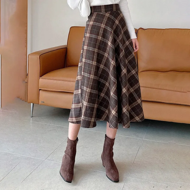 High Waist Plaid Flare Skirt