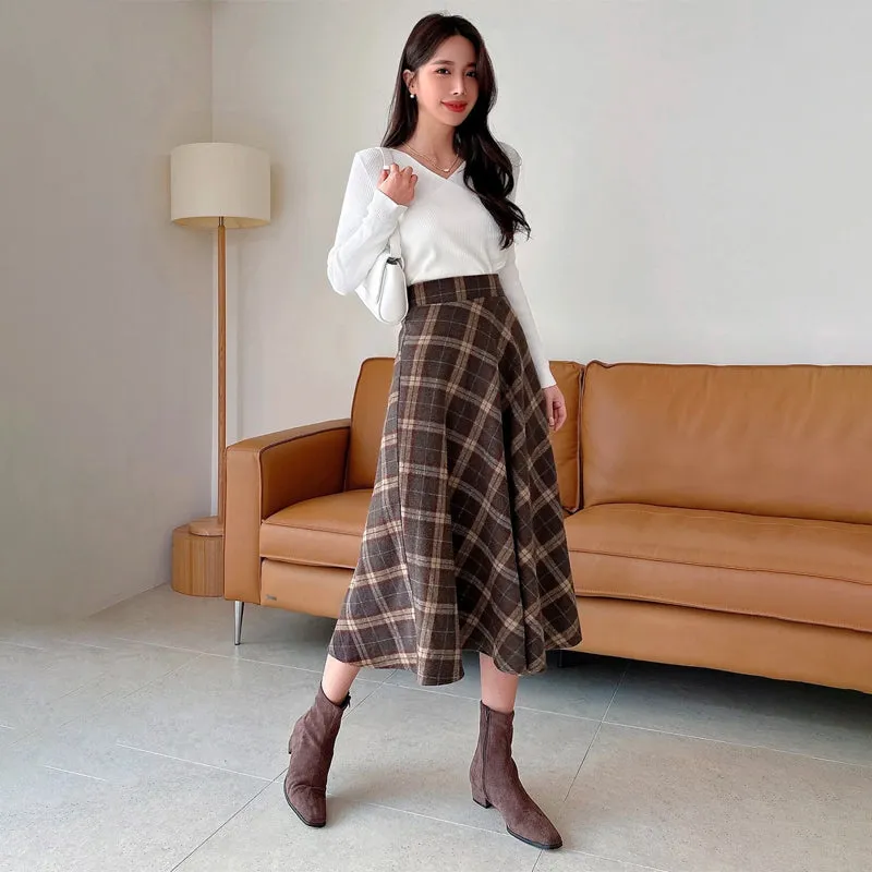 High Waist Plaid Flare Skirt