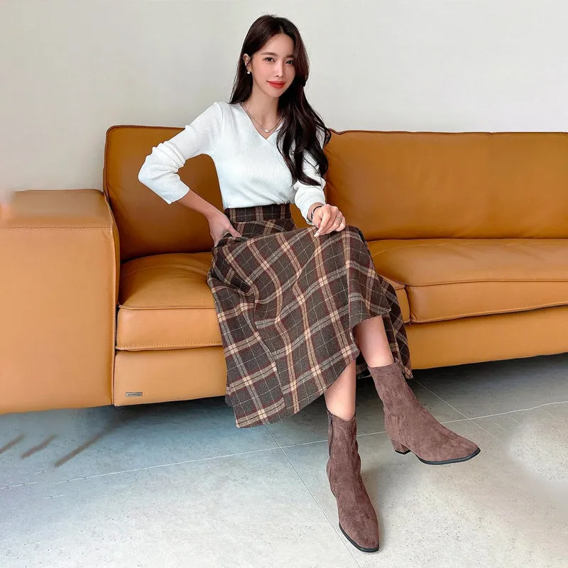 High Waist Plaid Flare Skirt