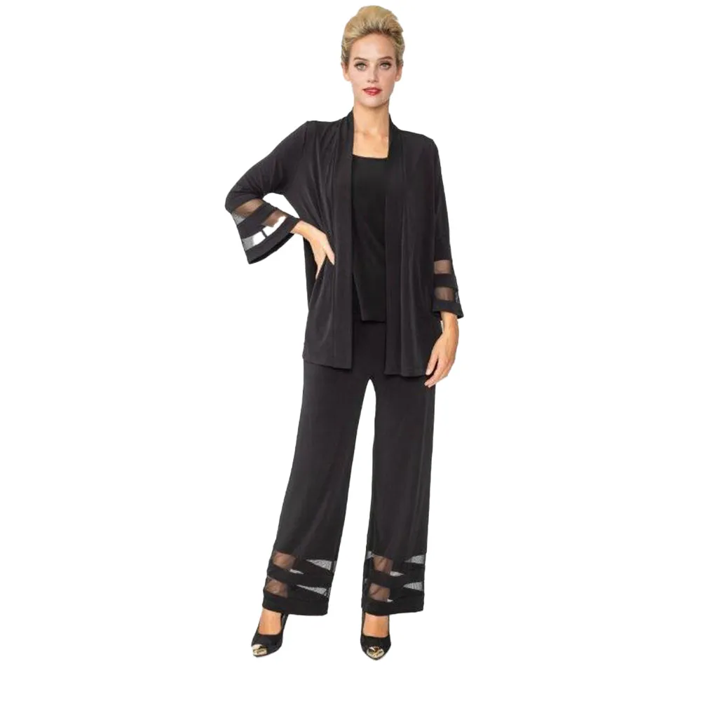 IC Collection Mesh Trim Open Front Cardigan in Black - 6268J- BLK