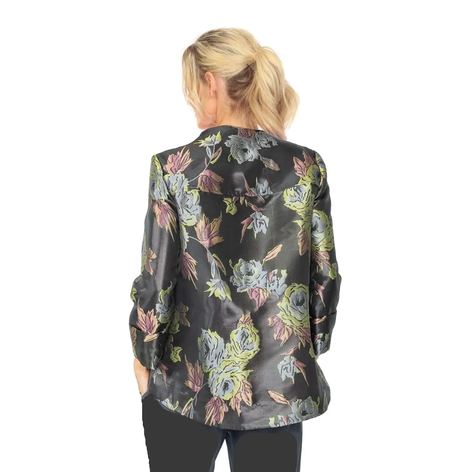 IC Collection Metallic Floral Jacquard Asymmetric Jacket - 5880J