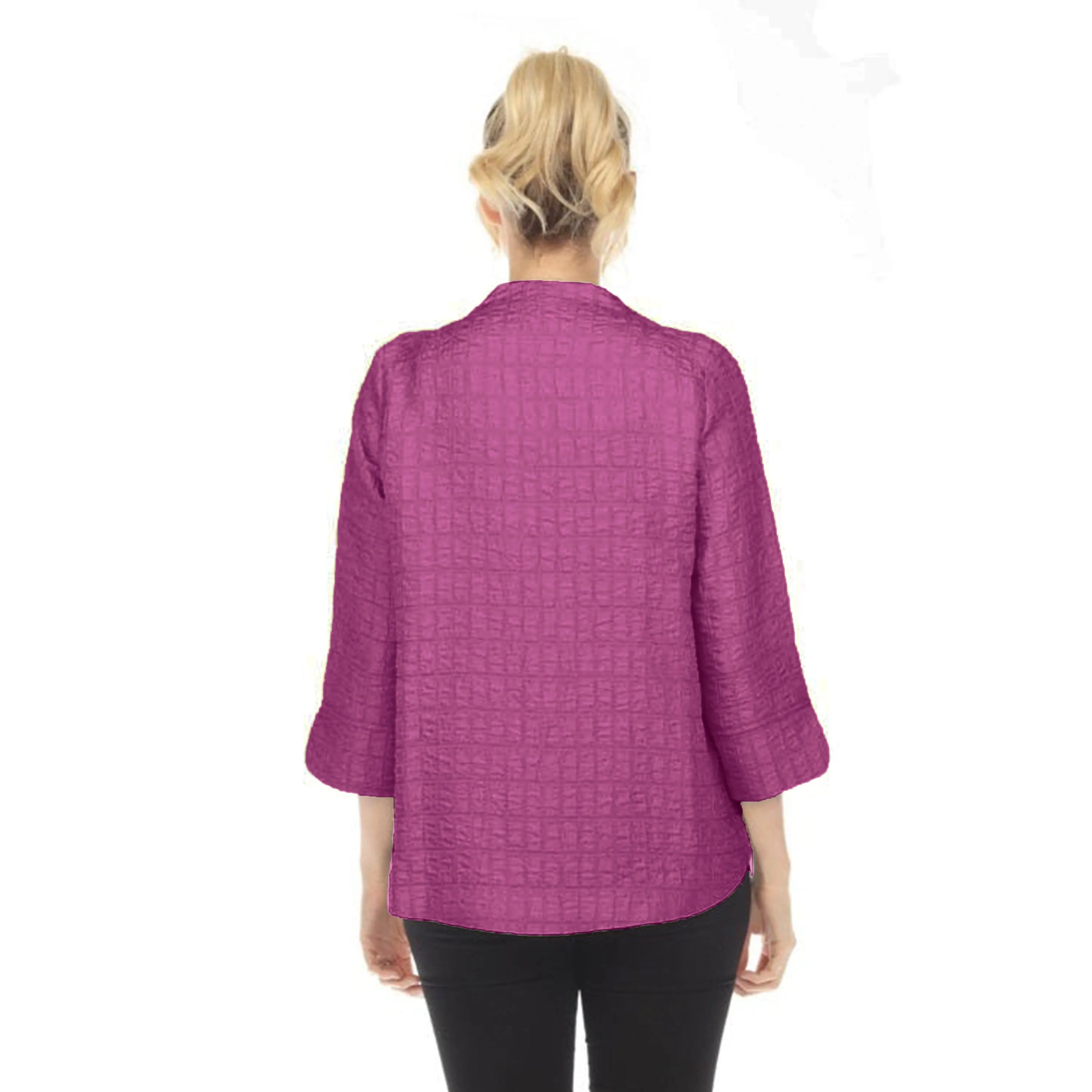 IC Collection Simply Elegant One-Button Jacquard Jacket in Plum - 6288J-PLM