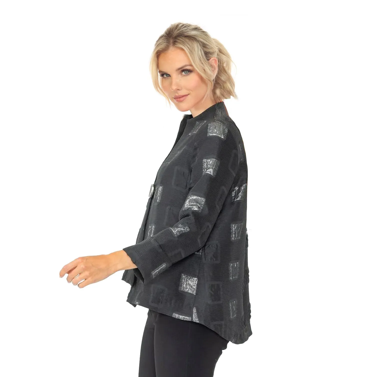 IC Collection Square Metallic Jacquard Jacket in Silver - 5077J-SLV