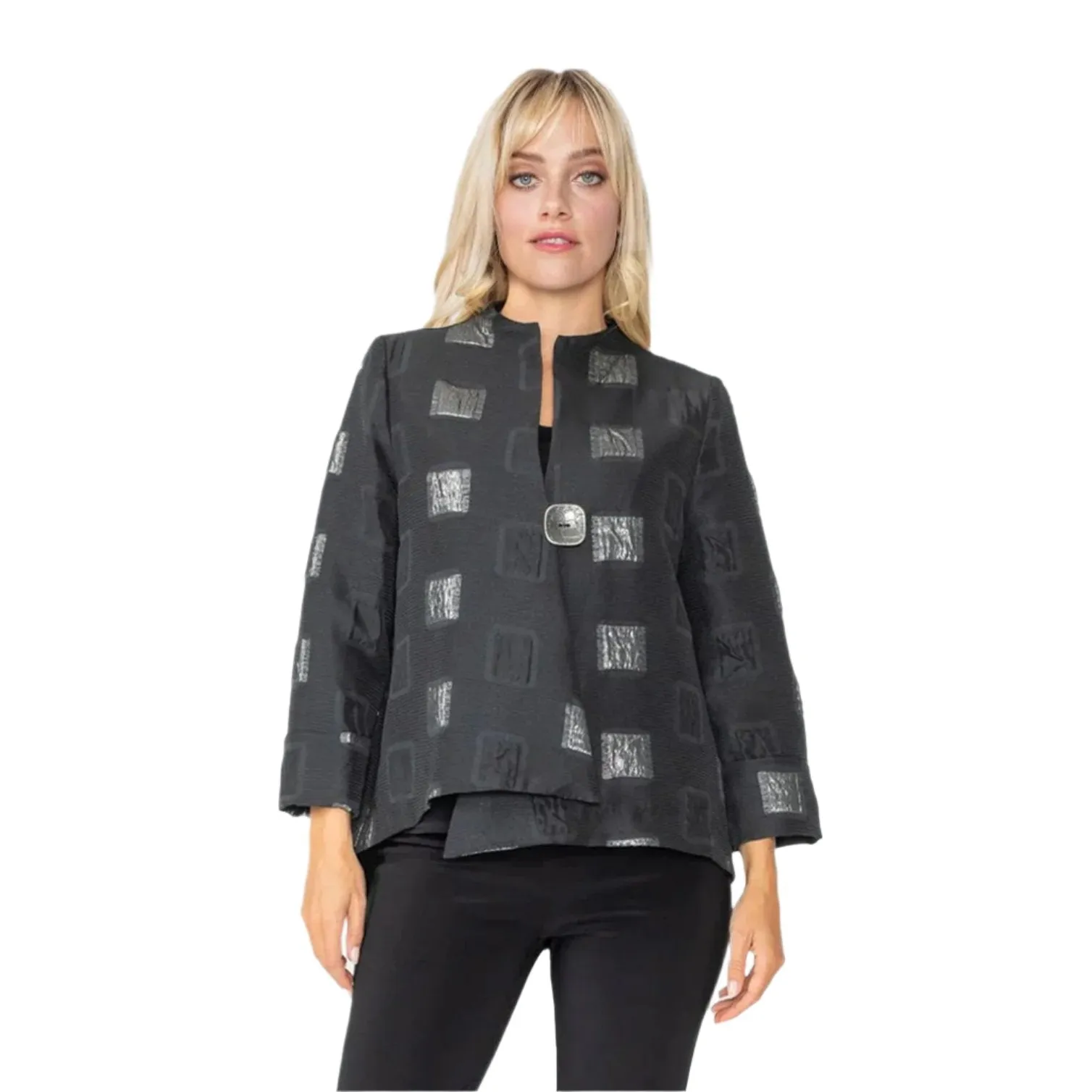 IC Collection Square Metallic Jacquard Jacket in Silver - 5077J-SLV