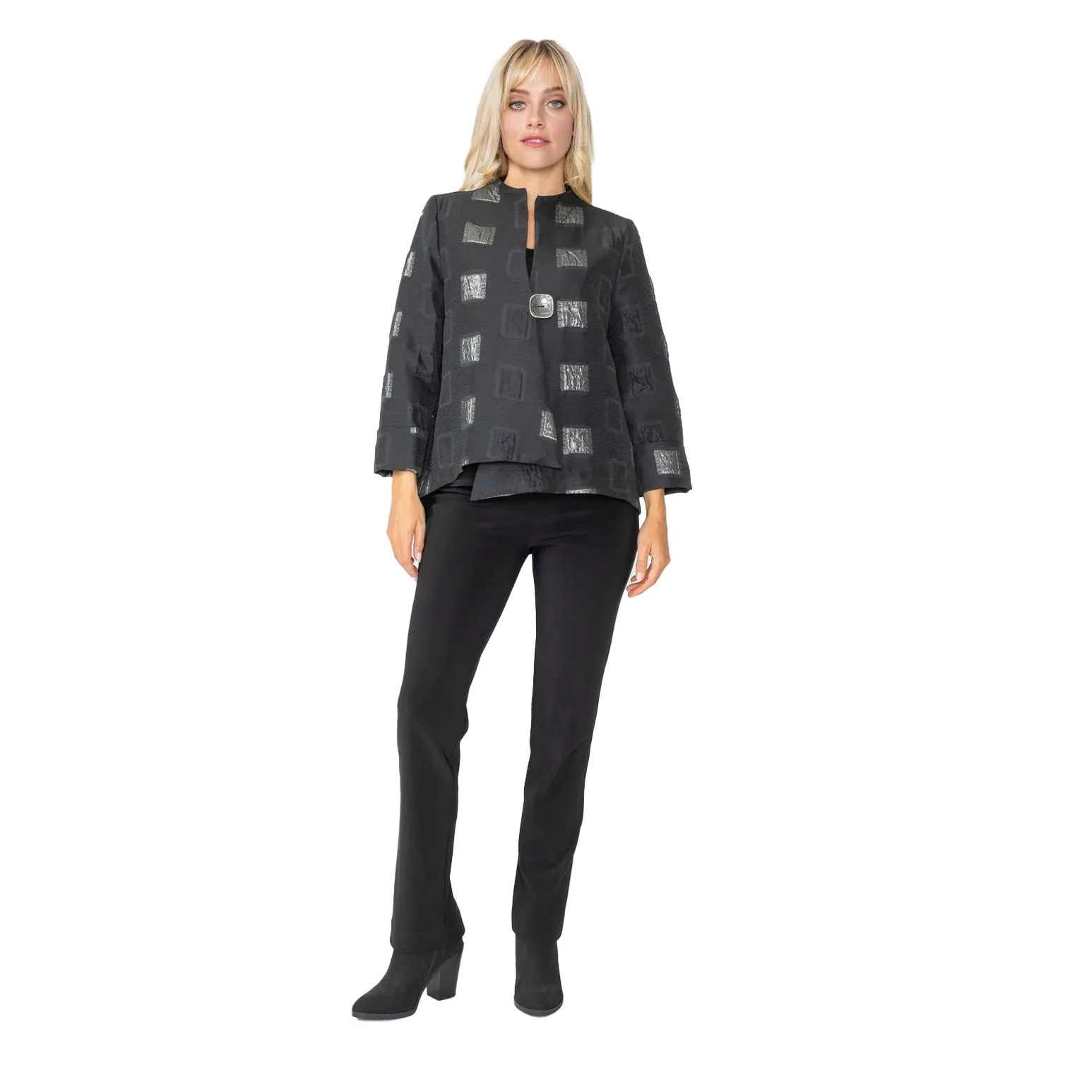 IC Collection Square Metallic Jacquard Jacket in Silver - 5077J-SLV