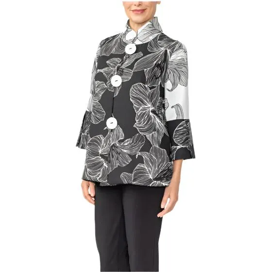 IC Collection Two-Tone Black & White Floral Jacket
