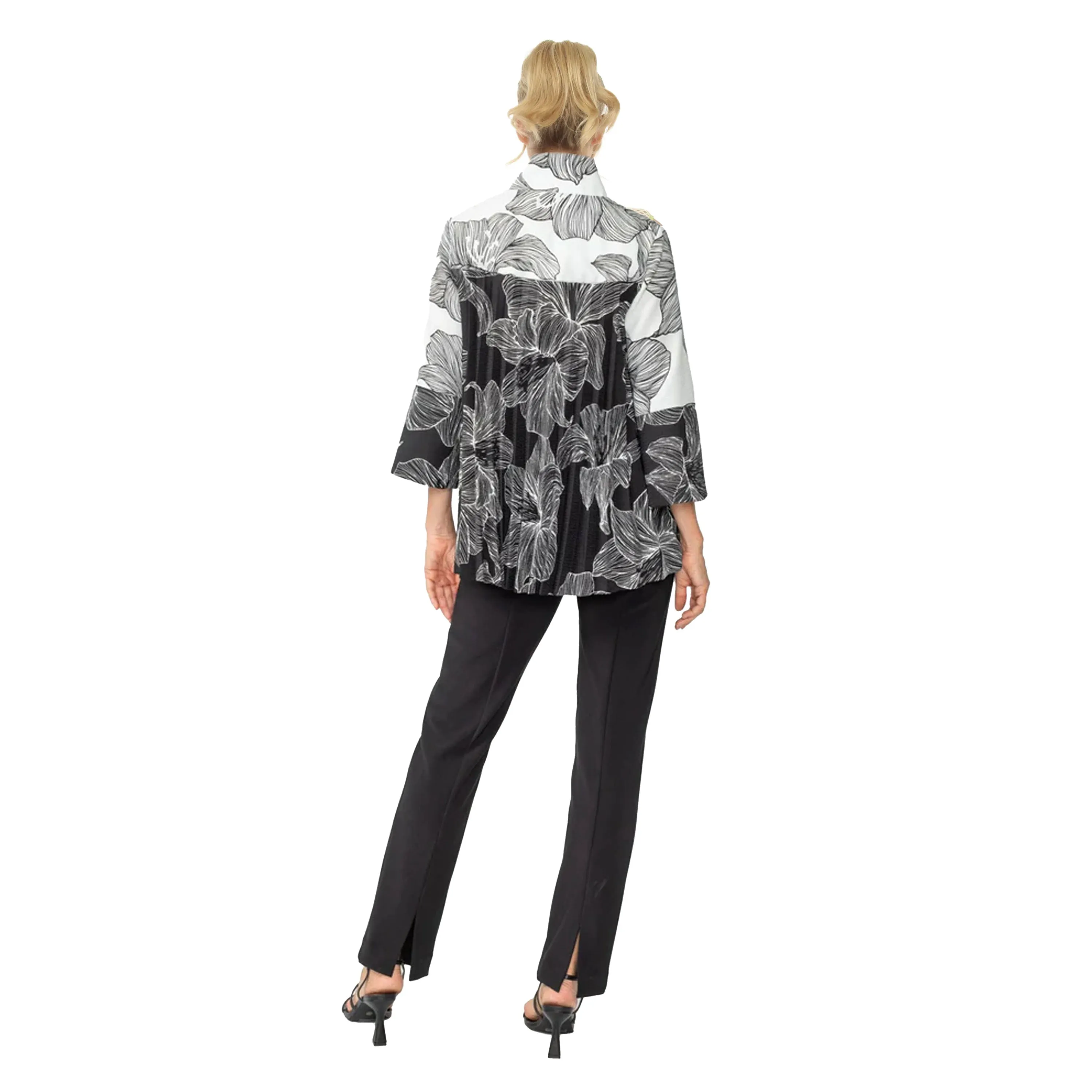 IC Collection Two-Tone Black & White Floral Jacket
