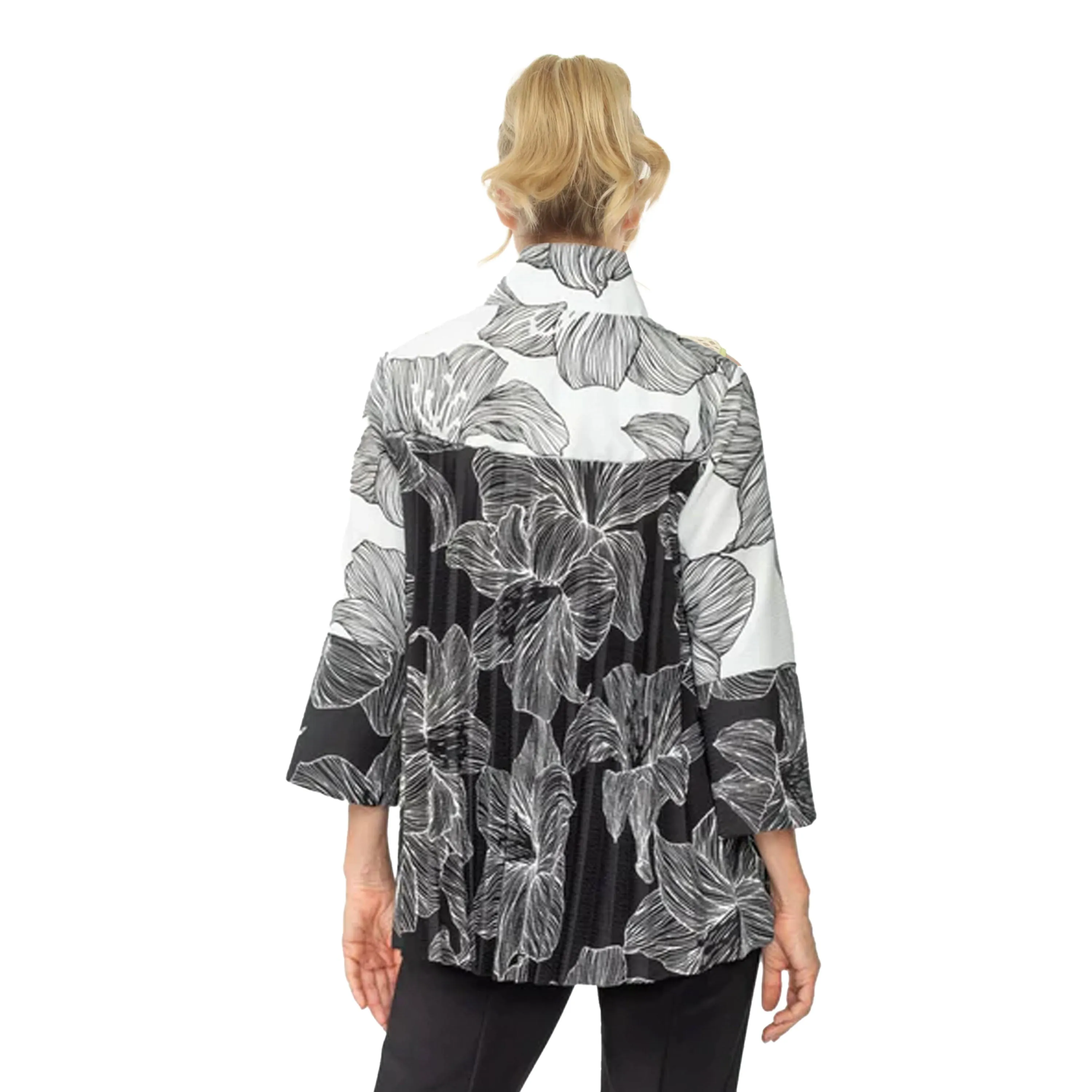 IC Collection Two-Tone Black & White Floral Jacket