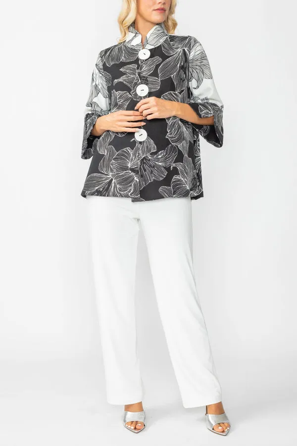 IC Collection Two-Tone Black & White Floral Jacket
