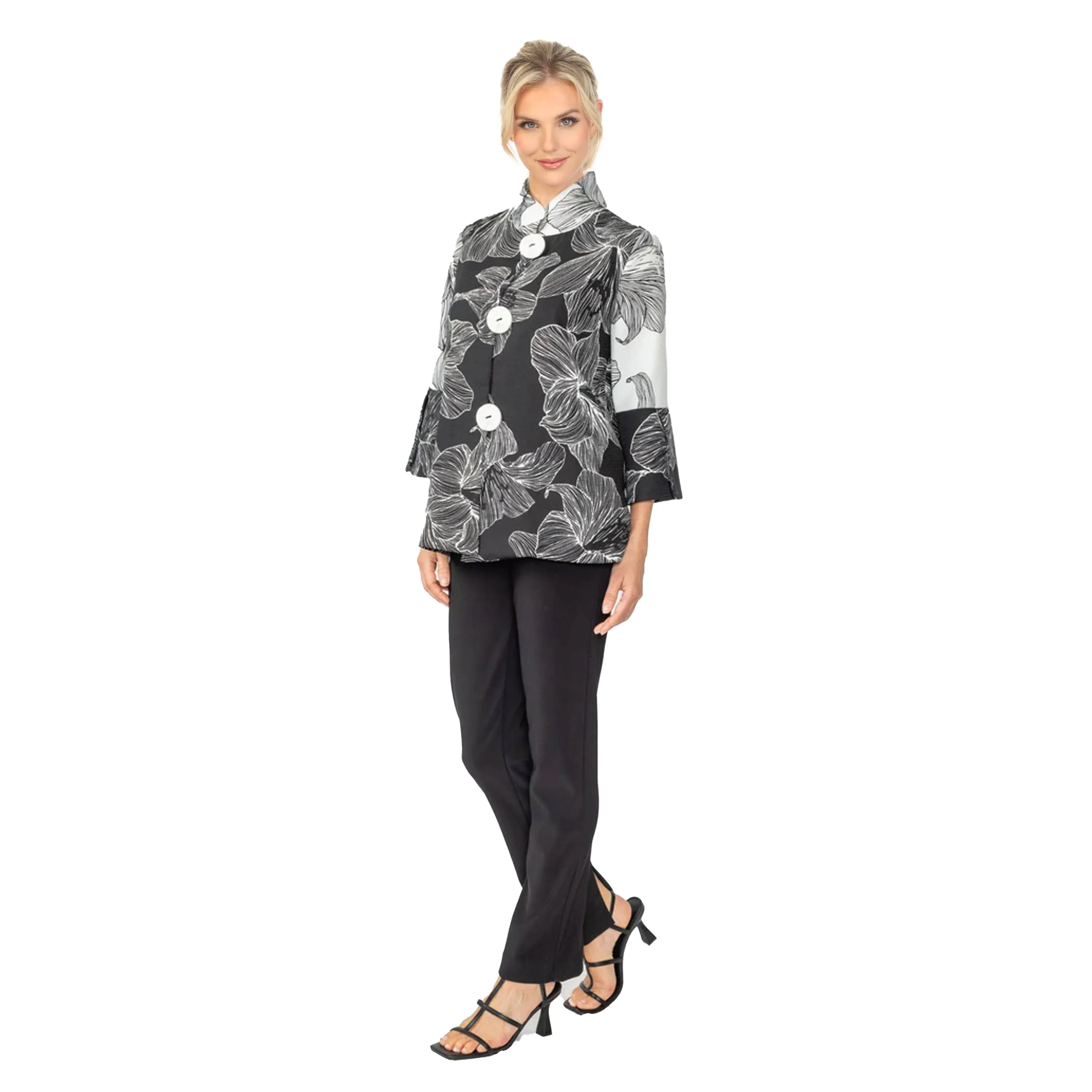 IC Collection Two-Tone Black & White Floral Jacket