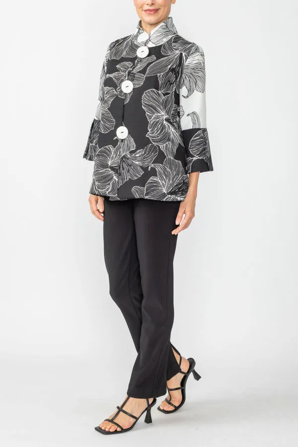 IC Collection Two-Tone Black & White Floral Jacket