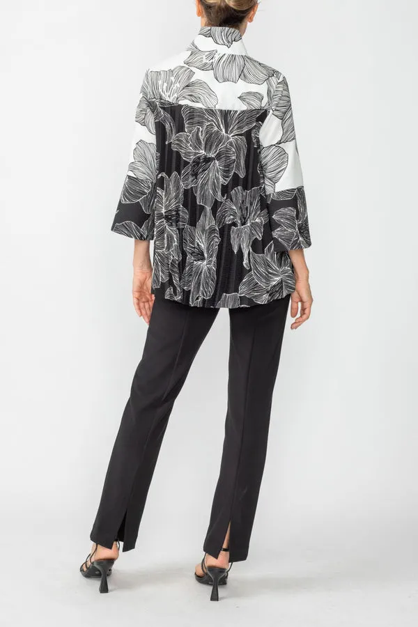 IC Collection Two-Tone Black & White Floral Jacket
