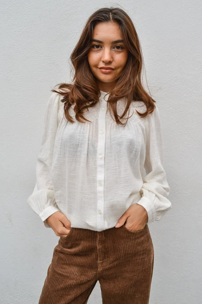 Indi & Cold Embroidered White Smock Shirt