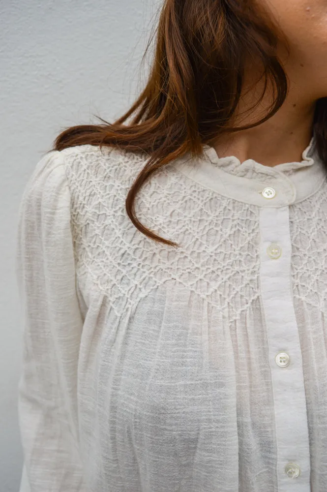 Indi & Cold Embroidered White Smock Shirt