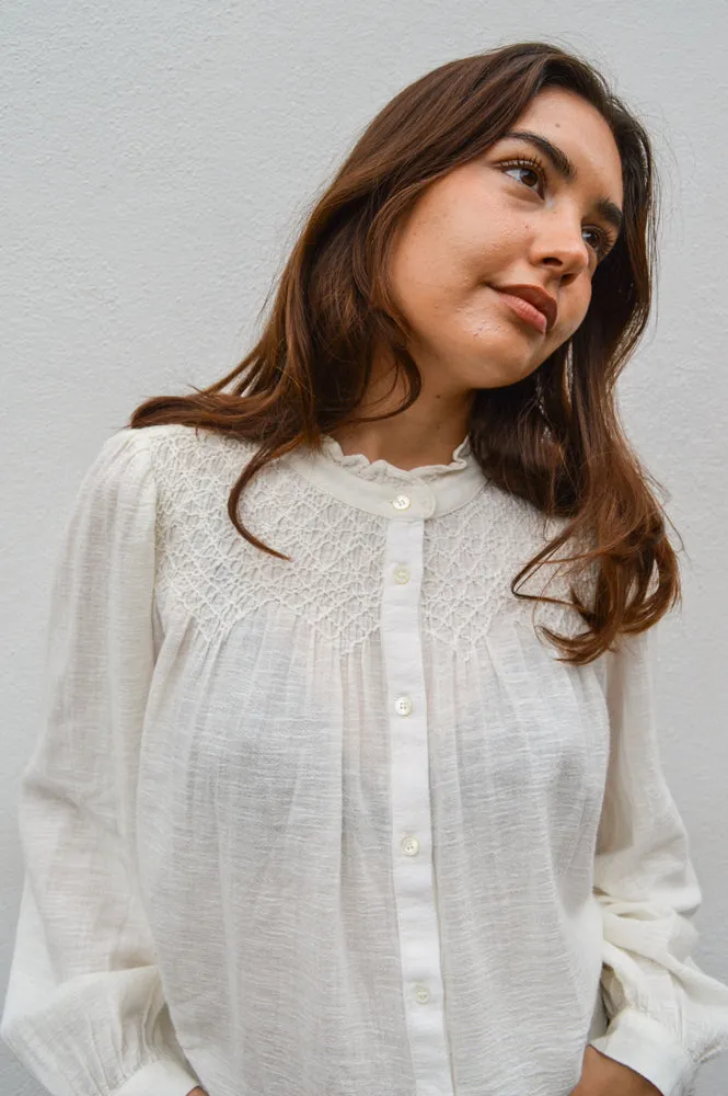 Indi & Cold Embroidered White Smock Shirt