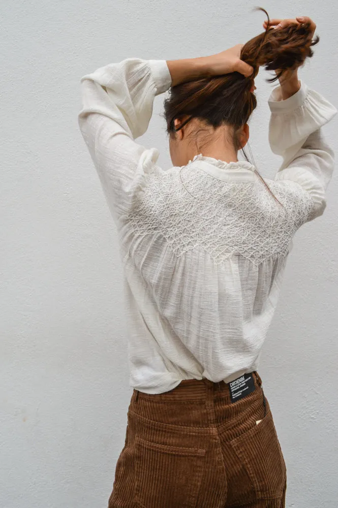 Indi & Cold Embroidered White Smock Shirt